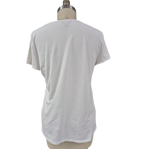 ELLEN TRACY Sz  L white cotton blend T-shirt Bling  silver sequined stripes - Picture 3 of 5